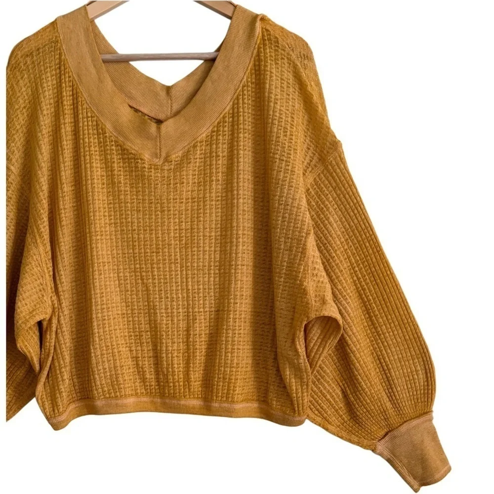 FREE PEOPLE Oversized Baggy Lightweight Casual Boxy South Side Thermal Top Sz S